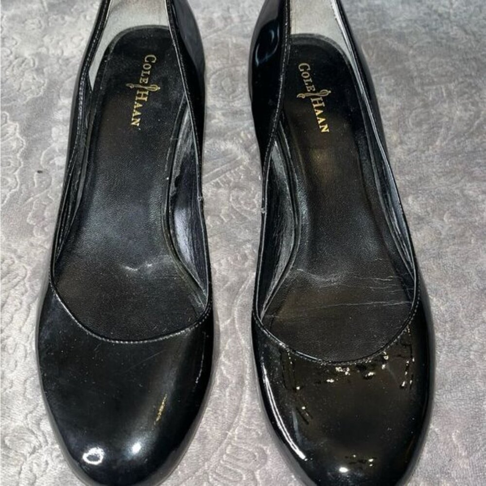 Cole Haan Nike Air Black Wedge Patent Leather Heels with Rounded Toe Size 7 B